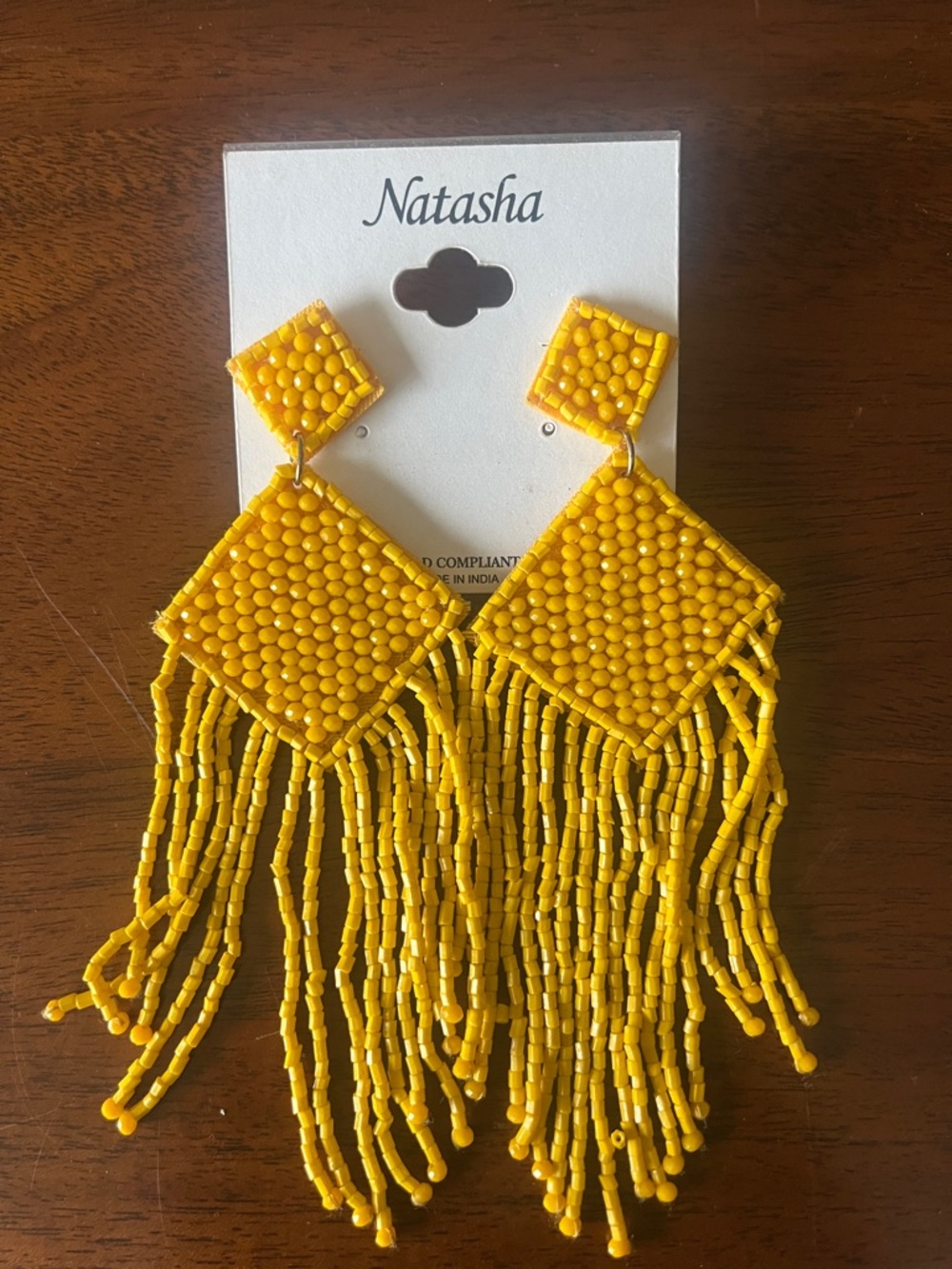 Natasha Couture Bright Yellow Beaded Fringe Statement Earrings